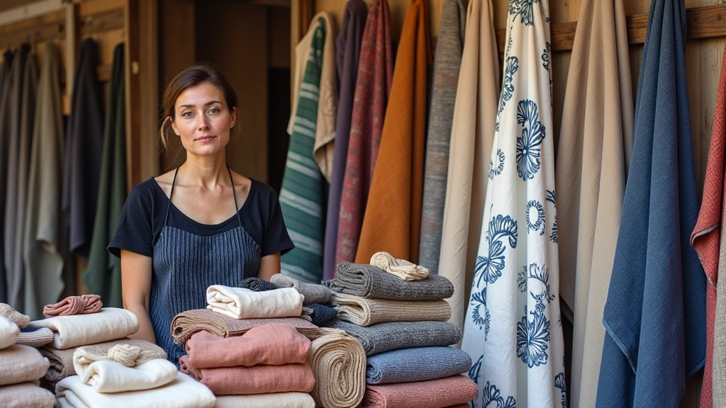 Woven textile display showing traditional Portuguese linen patterns in natural earth tones and indigo colors